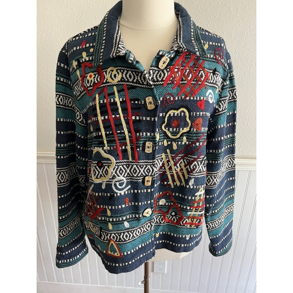 Alex Kim Textured Jacket Embroidered WEARABLE ART Southwestern Western Medium
